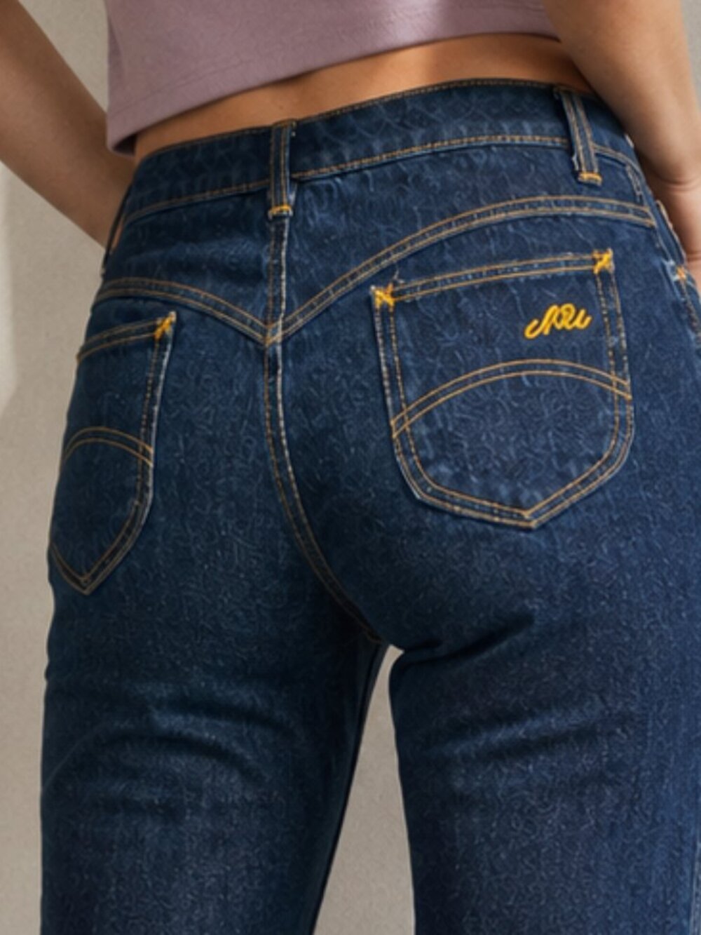 Chic Vintage Denim Straight Leg Mom Jeans Orange Stich 70's 80's Disco Curvy 27